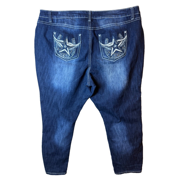 Cato Premium Star Bling Pocket Dark Denim Jeans 26W Plus Western Rhinestone - Picture 1 of 9